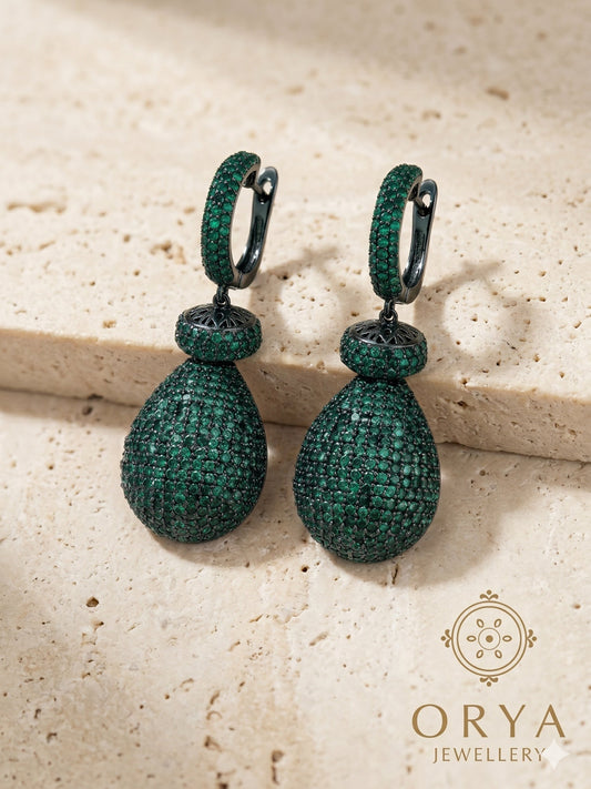 Orya Jewellery Zircon Drop Earrings-Green