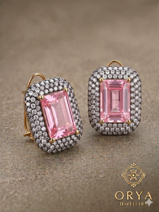 Orya Jewellery Zircon Stud Earrings-Baby Pink