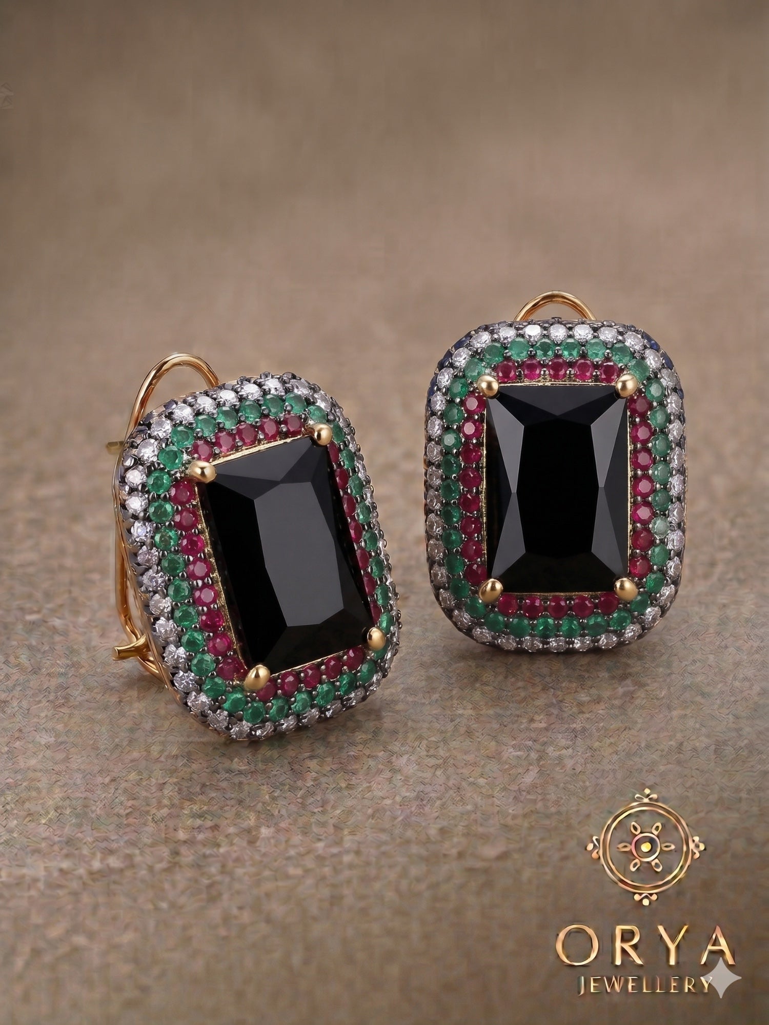Orya Jewellery Zircon Stud Earrings-Black Multi