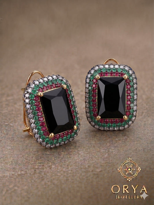 Orya Jewellery Zircon Stud Earrings-Black Multi