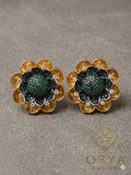 Orya Jewellery Sunflower Stud Earrings-Emerald Green