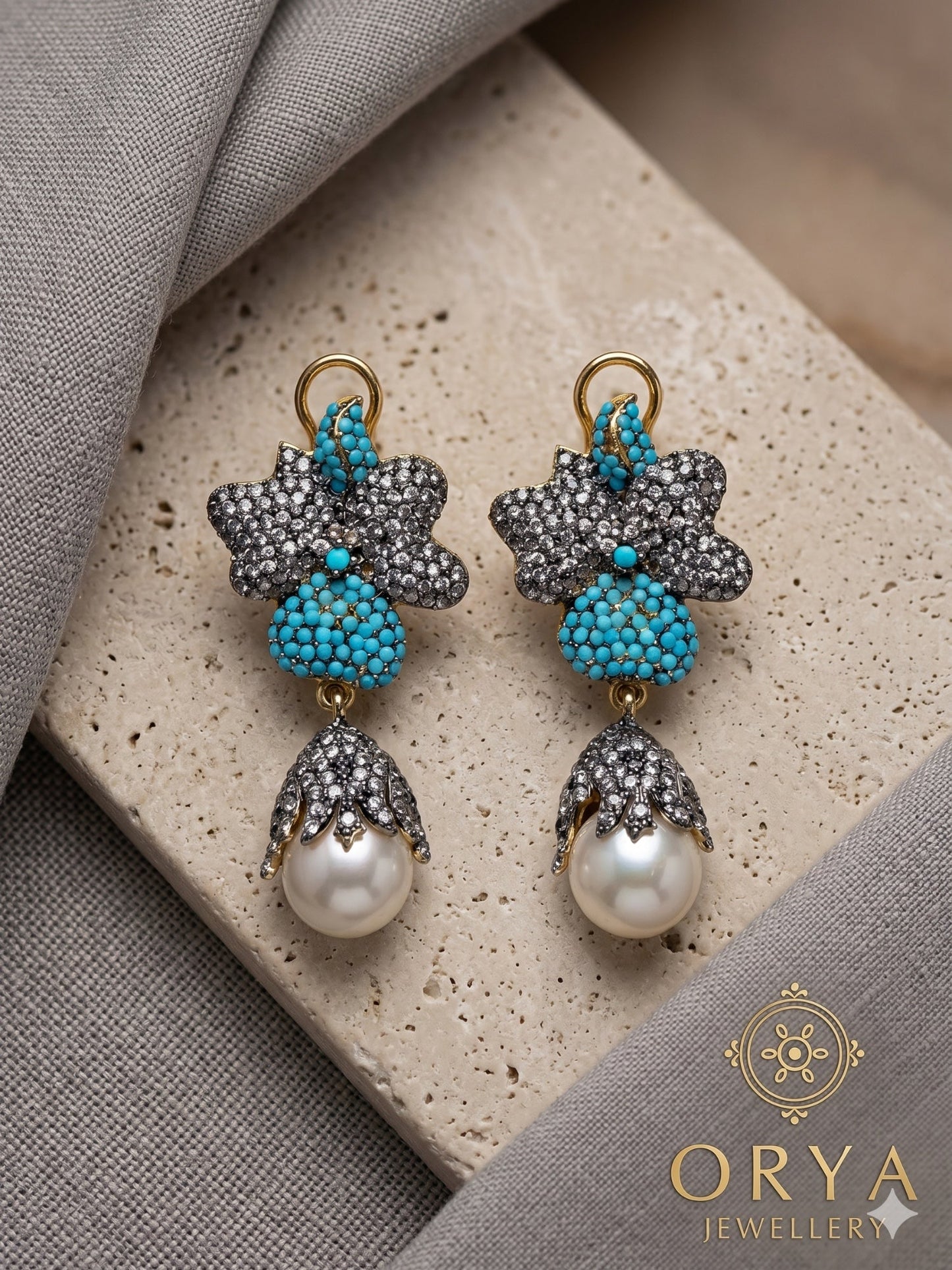 Orya Jewellery Drop Earrings-Silver Turquoise