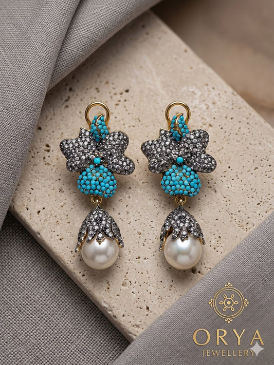 Orya Jewellery Drop Earrings-Silver Turquoise