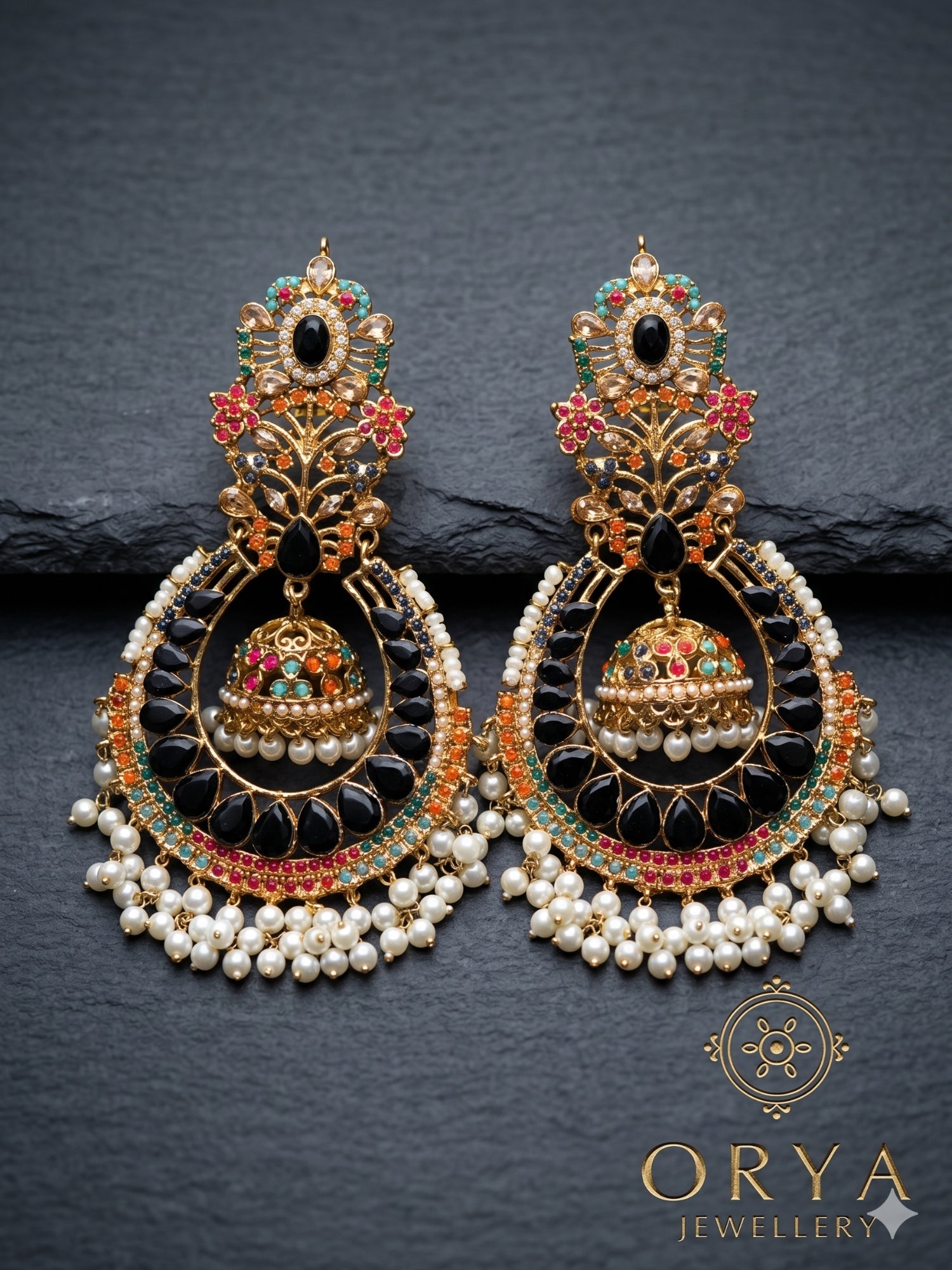 Orya Jewellery Jhumka Pearl Earrings-Multi