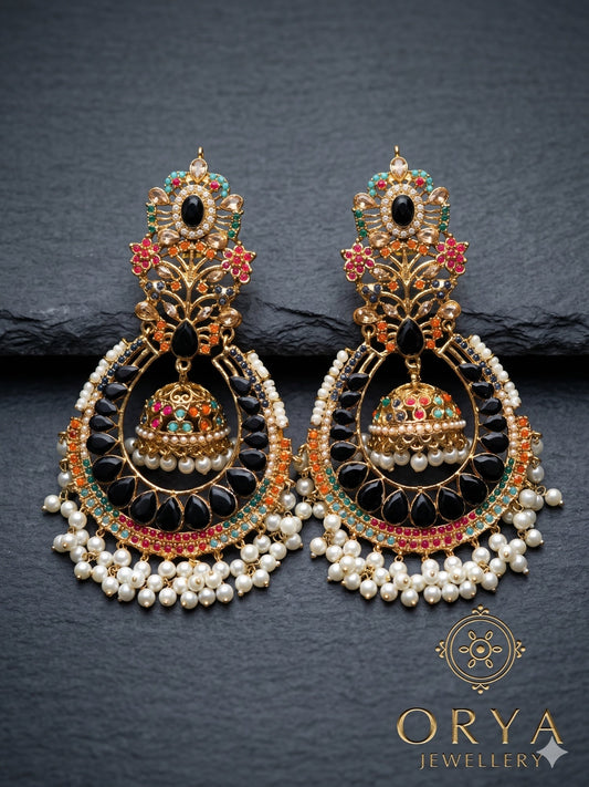 Orya Jewellery Jhumka Pearl Earrings-Multi