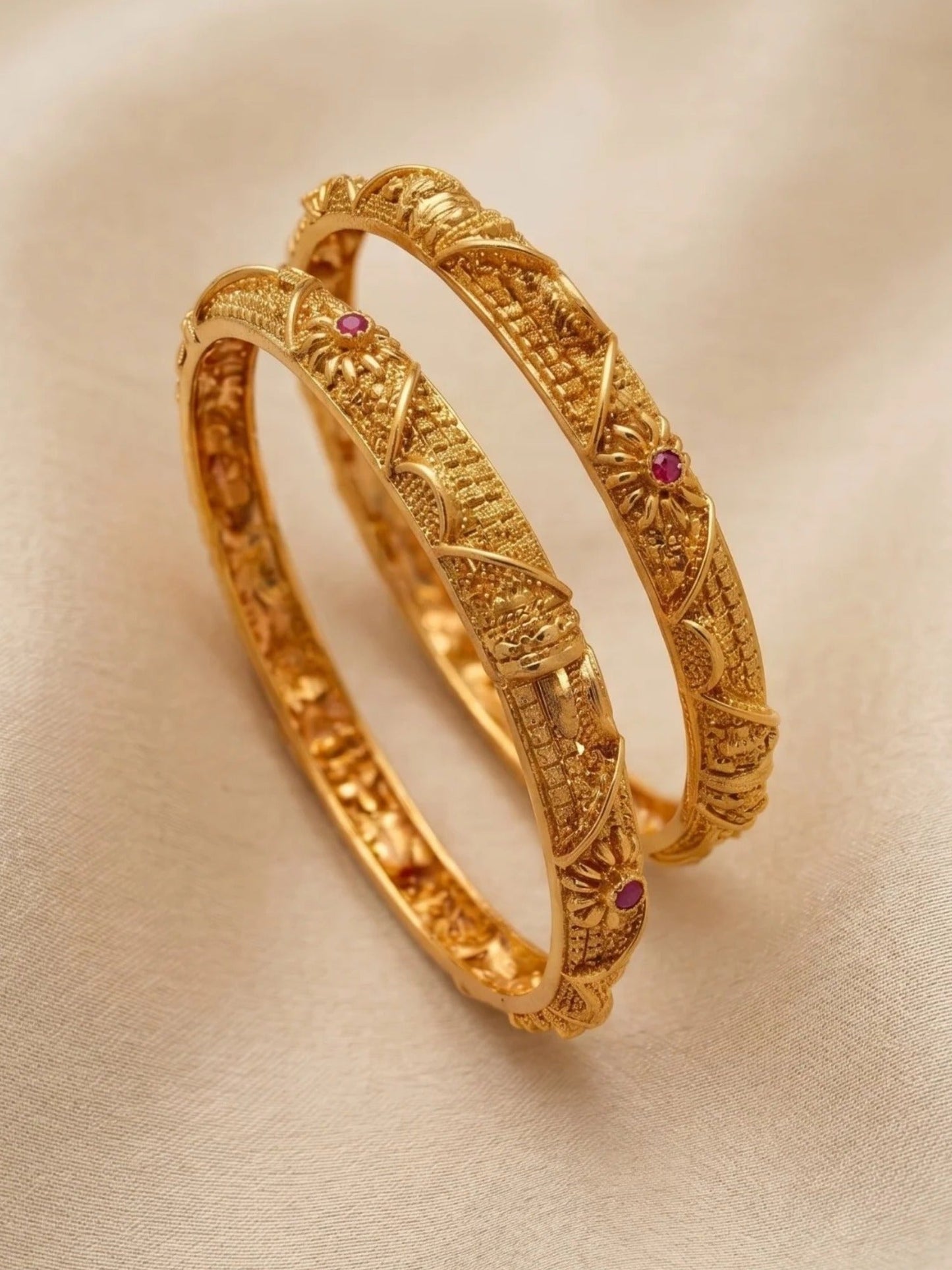 Gold-Orya Jewellery Bangle Set-Ruby Red-B11