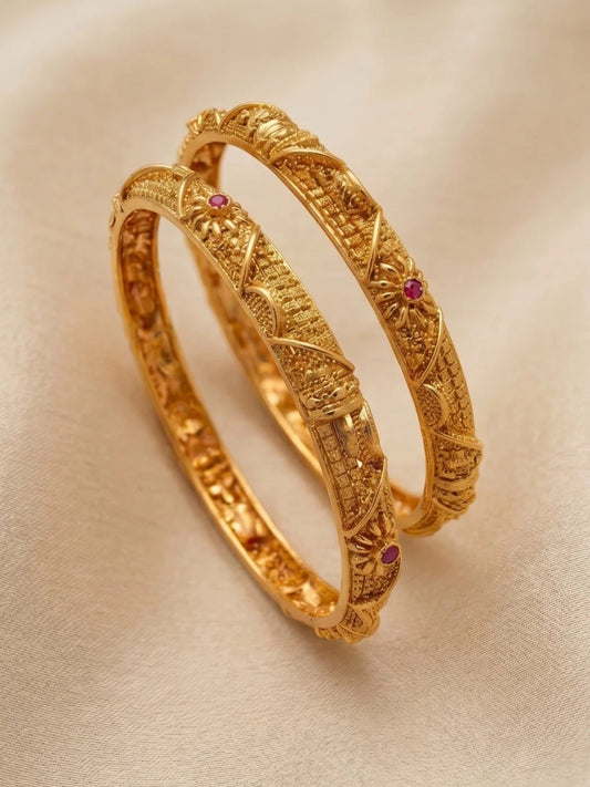 Gold-Orya Jewellery Bangle Set-Ruby Red-B11