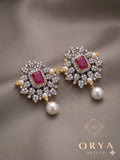 Orya Jewellery Zircon Pearl Stud Earrings-Ruby Pink