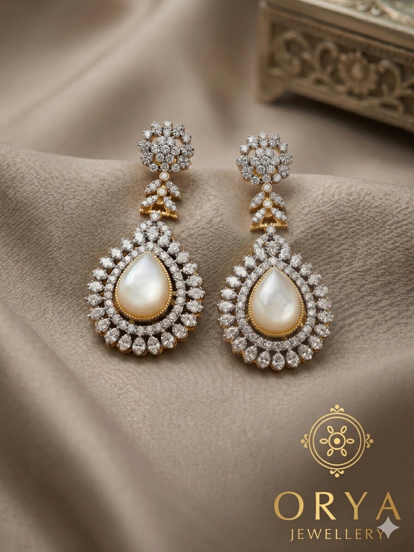 white and gold-Orya Jewellery Earrings-Pearl E54