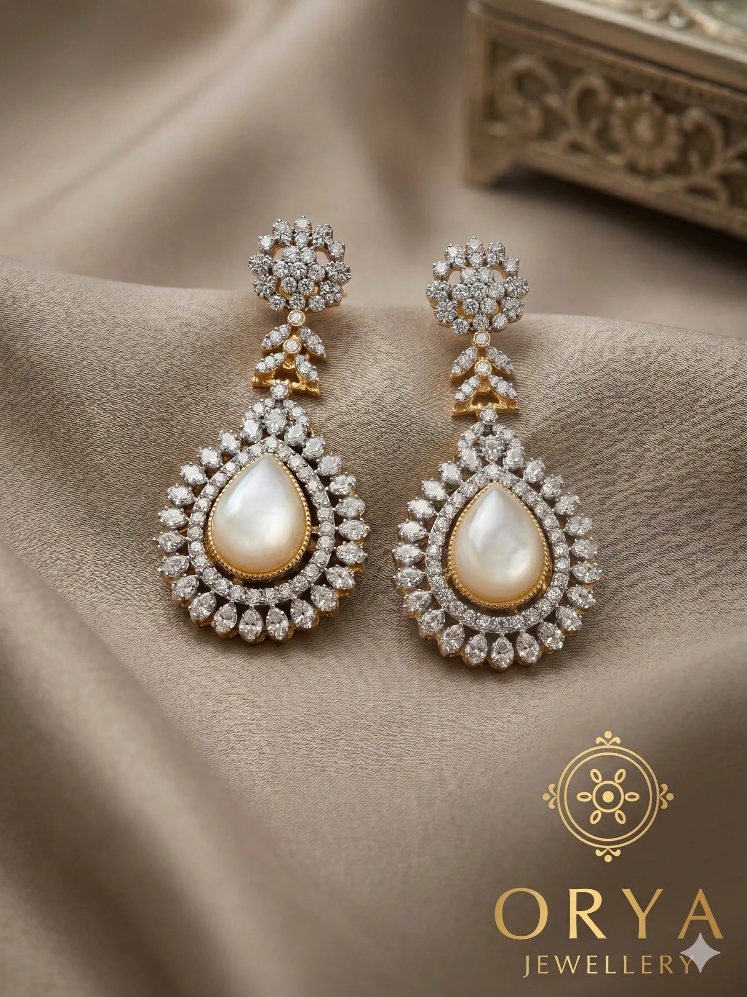 white and gold-Orya Jewellery Earrings-Pearl E54