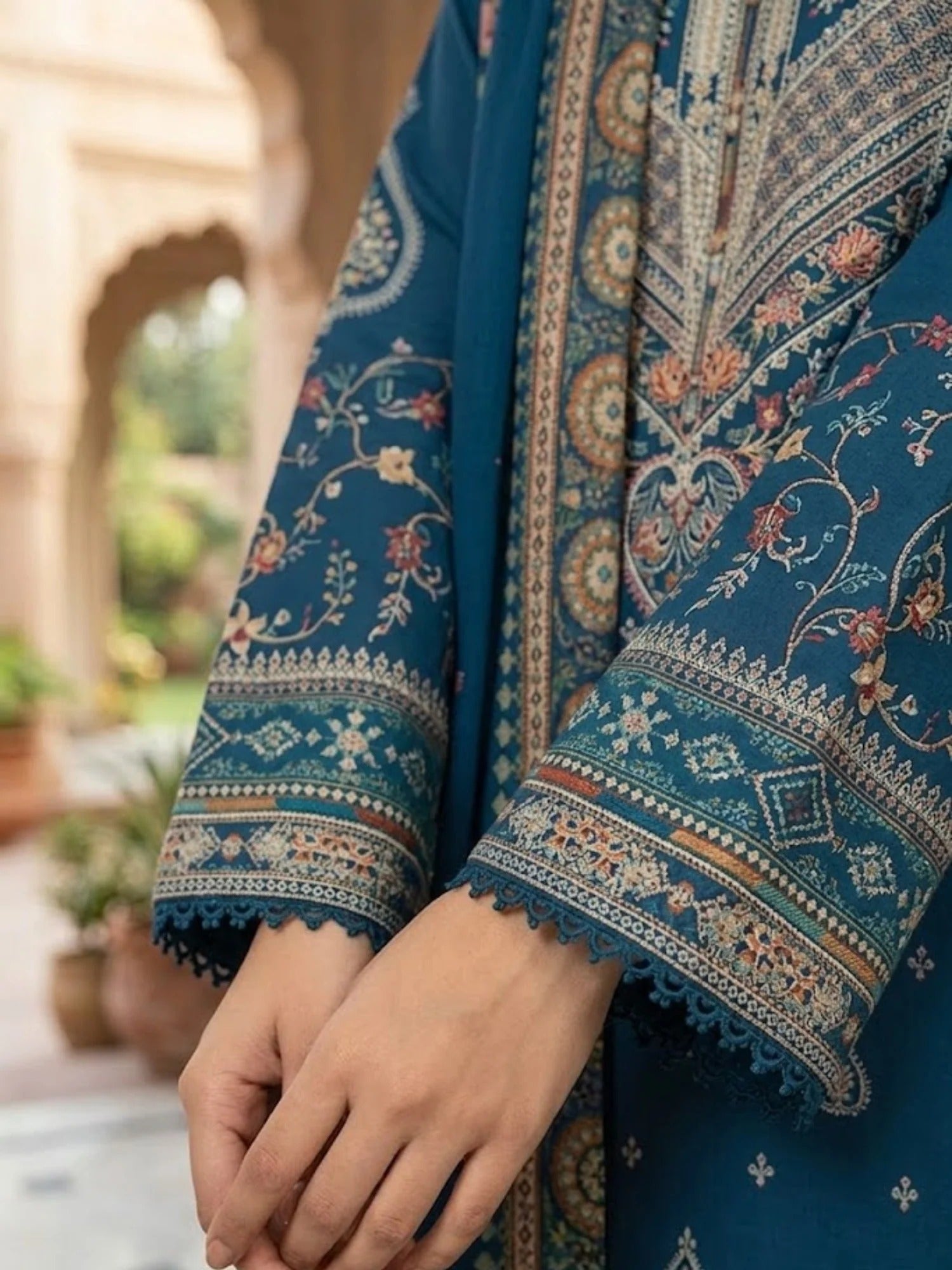 Blue-Pyara Jora Lawn Embroidered Stitched 3-Piece Suit-Dure-Fishan