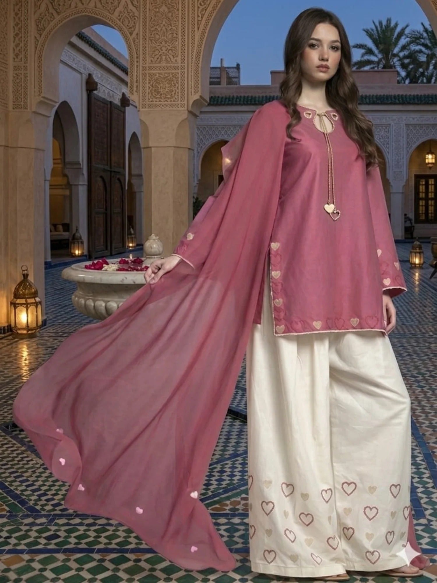 Pyara Jora Lawn Embroidered Stitched 3-Piece Suit-Pinky   