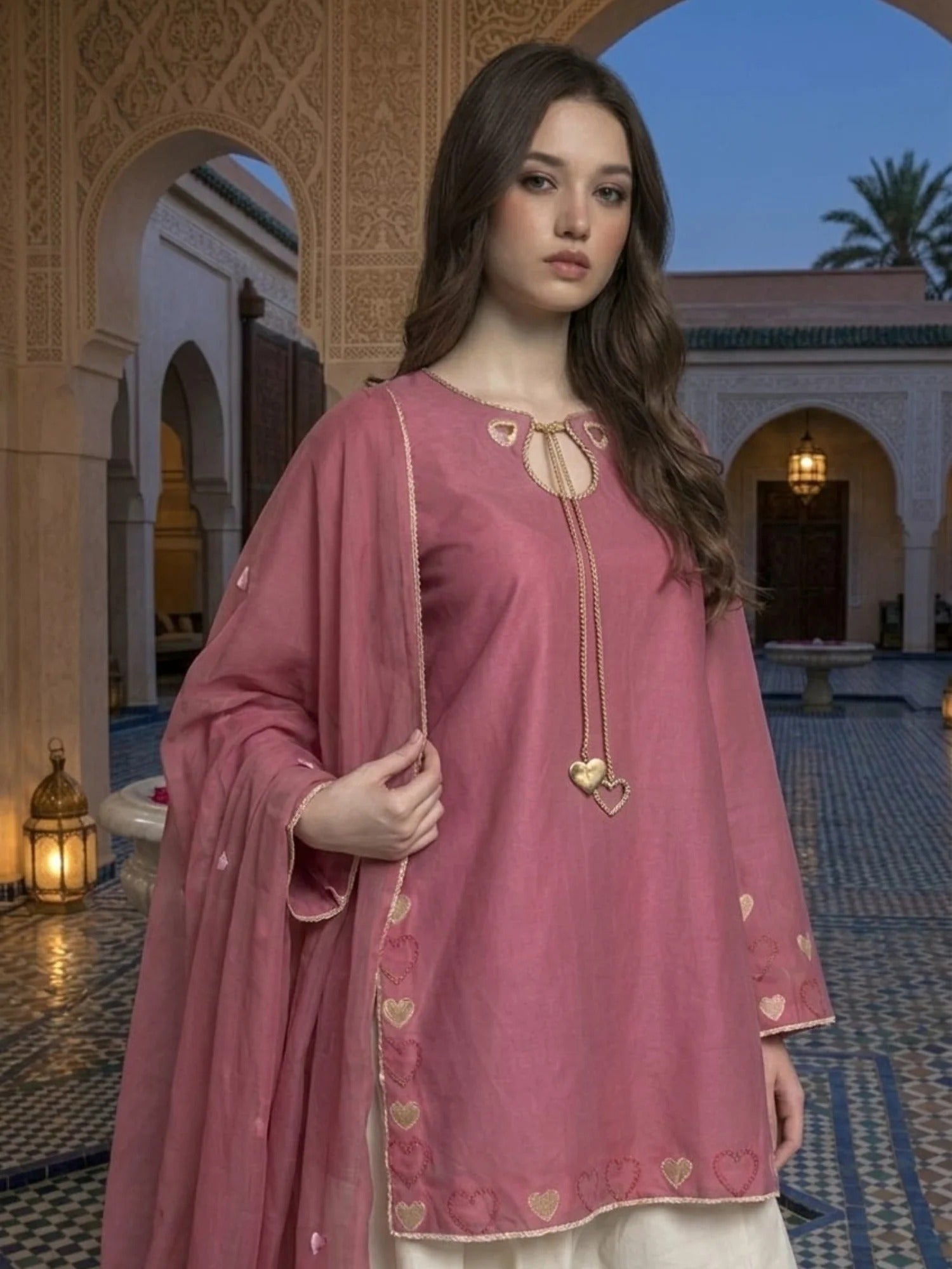 Pyara Jora Lawn Embroidered Stitched 3-Piece Suit-Pinky   