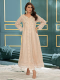 Pink Manahil Arts Khaddi Net Embroidered Stitched 3-Piece Suit-Blushing Breeze