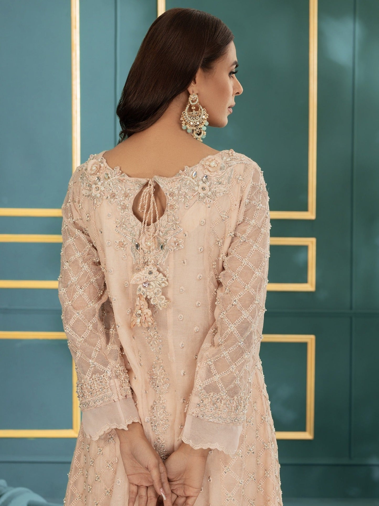 Pink Manahil Arts Khaddi Net Embroidered Stitched 3-Piece Suit-Blushing Breeze