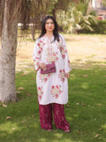 White and maroon-Pyara Jora Linen Embroidered Stitched 2-Piece Suit-Sitara