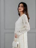 Ivory Manahil Arts Chiffon Embroidered Stitched 3-Piece Suit-Pure Ivory Dreams