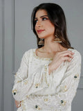 Ivory Manahil Arts Chiffon Embroidered Stitched 3-Piece Suit-Pure Ivory Dreams