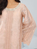 Pink Manahil Arts Khaddi Net Embroidered Stitched 3-Piece Suit-Coral Bliss