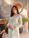 Mint Green Manahil Arts Khaddi Net Embellished Stitched 3-Piece Suit-Verde Elegencia