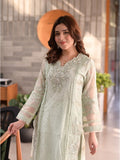 Mint Green Manahil Arts Khaddi Net Embellished Stitched 3-Piece Suit-Verde Elegencia