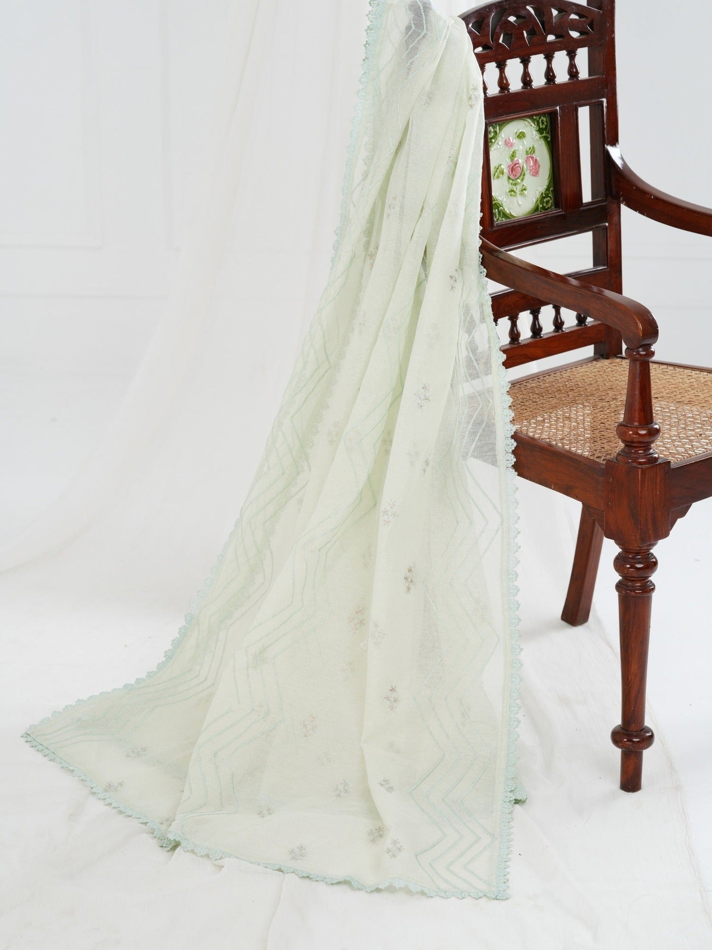 Mint Green Manahil Arts Khaddi Net Embellished Stitched 3-Piece Suit-Verde Elegencia
