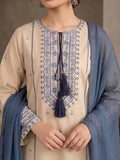 Beige and Blue-Pyara Jora Lawn Embroidered Stitched 3-Piece Suit-Sajjal