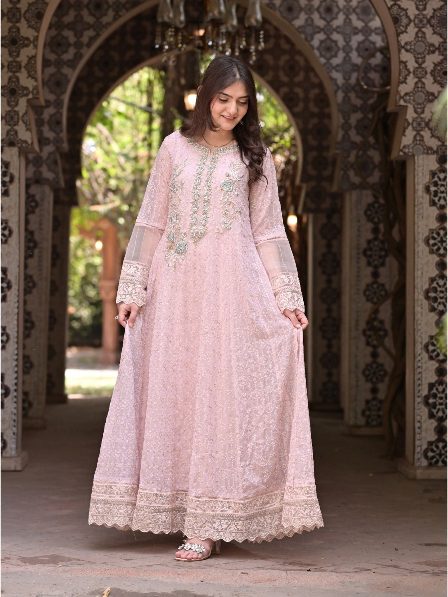 Pink Manahil Arts Chiffon Embellished Stitched 3-Piece Suit-Serene BlushManahil Arts Chiffon Embellished Stitched 3-Piece Suit-Serene Blush