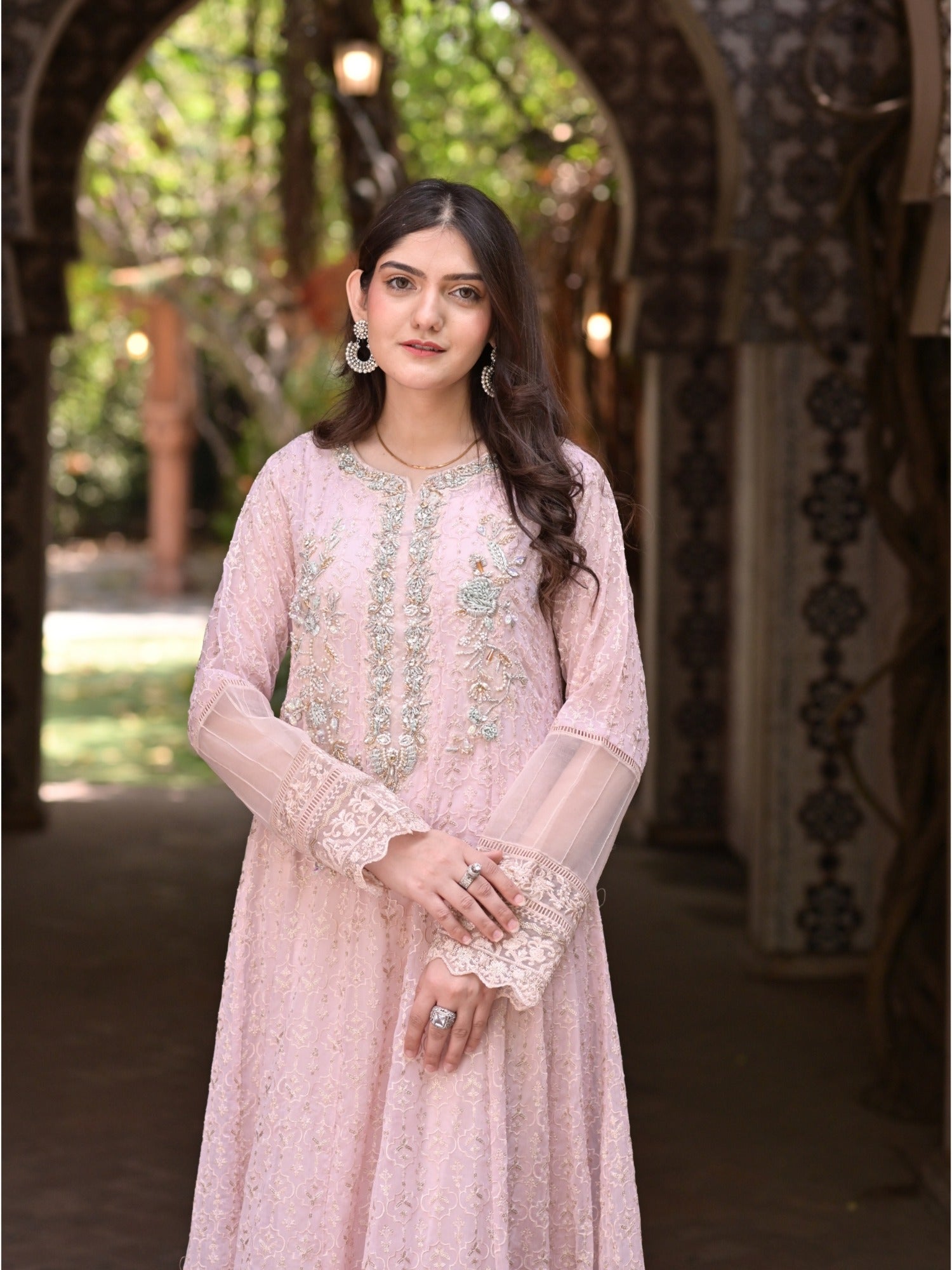 Pink Manahil Arts Chiffon Embellished Stitched 3-Piece Suit-Serene BlushManahil Arts Chiffon Embellished Stitched 3-Piece Suit-Serene Blush