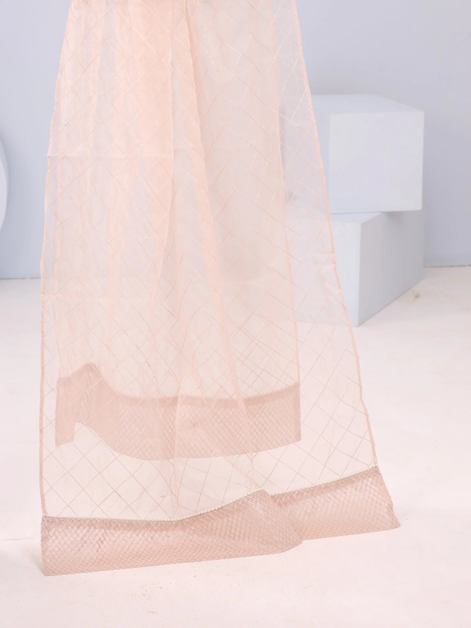 Pink Manahil Arts Khaddi Net Embellished Stitched 3-Piece Suit-Ornate Grace