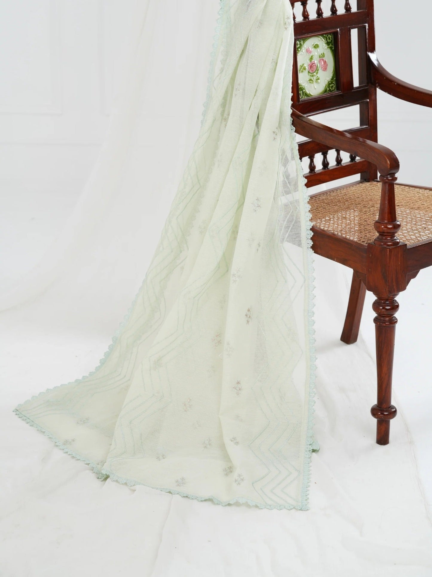 Mint Green Manahil Arts Khaddi Net Embellished Stitched 3-Piece Suit-Mint Mirage