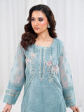 Blue Manahil Arts Khaddi Net Embellished Stitched 3-Piece Suit-Aqua Opulence