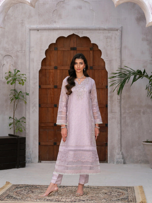 Lilac Manahil Arts Khaddi Net Embellished Stitched 3-Piece Suit-Lilac Lane