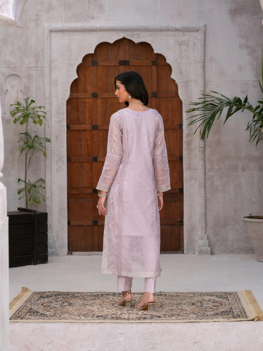 Lilac Manahil Arts Khaddi Net Embellished Stitched 3-Piece Suit-Lilac Lane