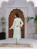 Mint Green Manahil Arts Chiffon Embroidered Stitched 3-Piece Suit-Mint Blossom