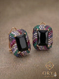 Black and Multi-Orya Jewellery Stud Earrings-Black Multi Stripe E37