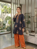 Blue Orange Pyara Jora Linen Embroidered Stitched 2-Piece Suit-Blossom