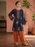 Blue Orange Pyara Jora Linen Embroidered Stitched 2-Piece Suit-Blossom