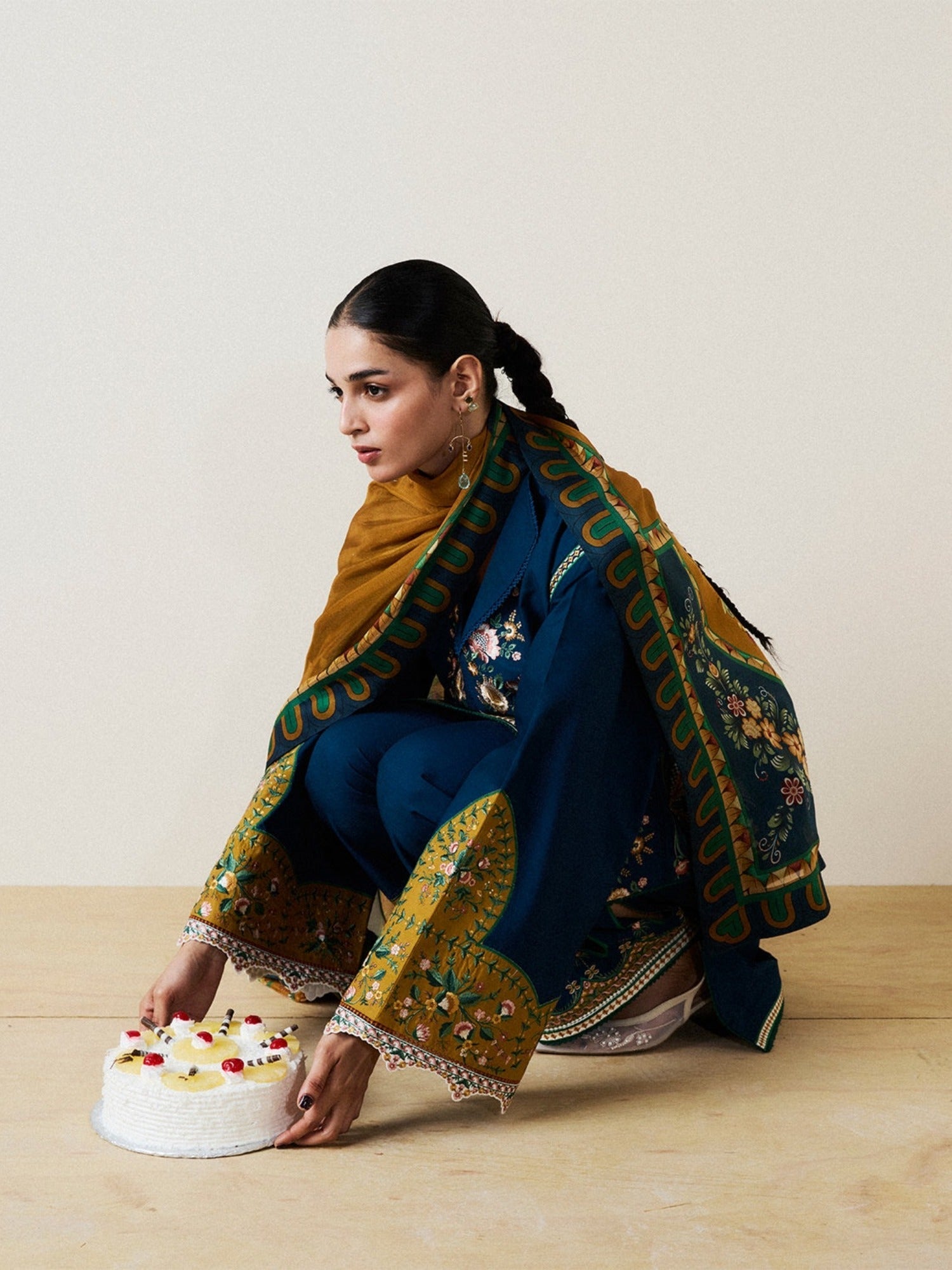 Blue -Jugnu By Hussain Rehar Pret SS26-Edit II Cotton Embroidered Stitched 3-Piece Suit-Deera