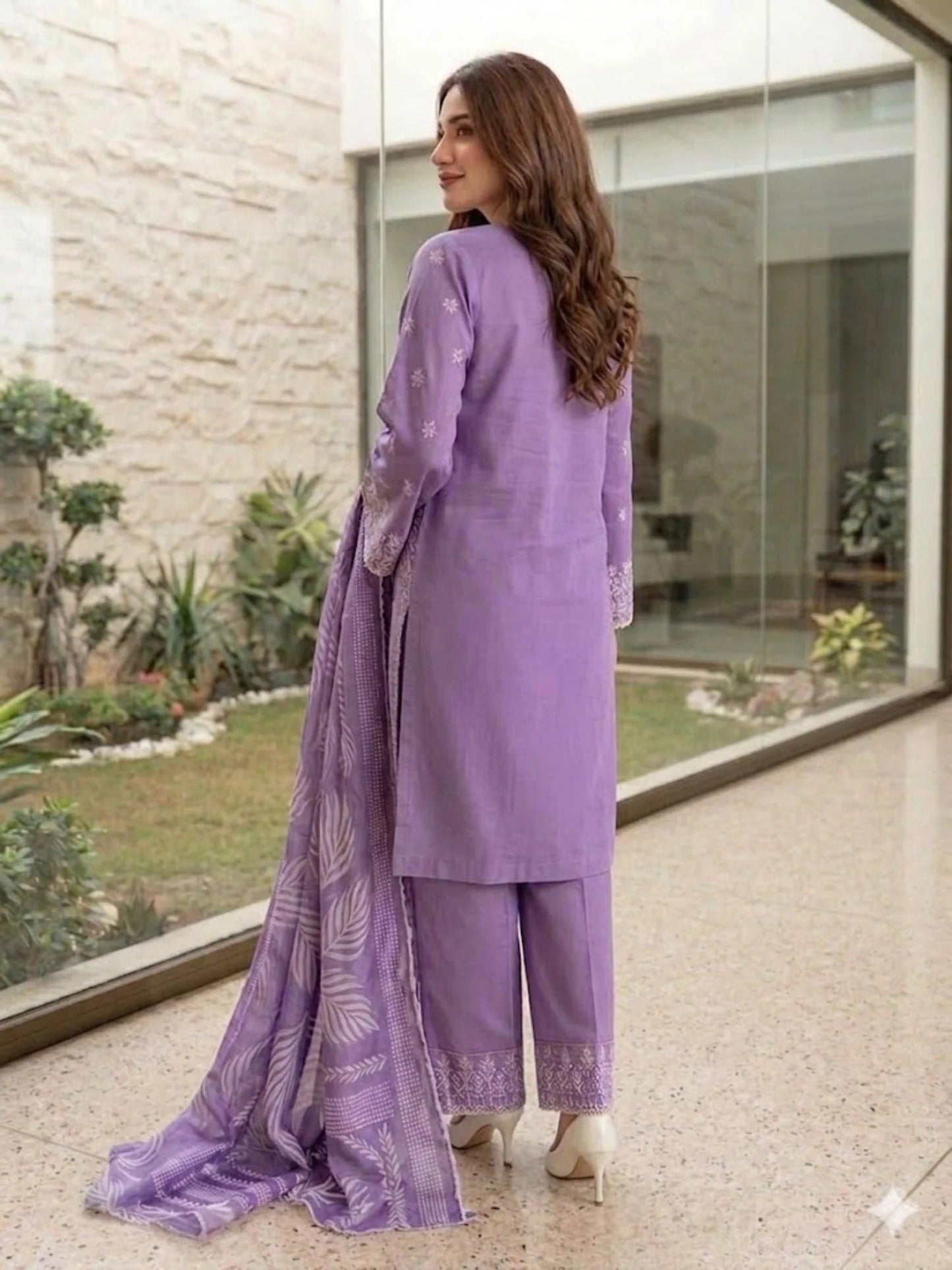 Purple Pyara Jora Lawn Embroidered Stitched 3-Piece Suit-Saibaan