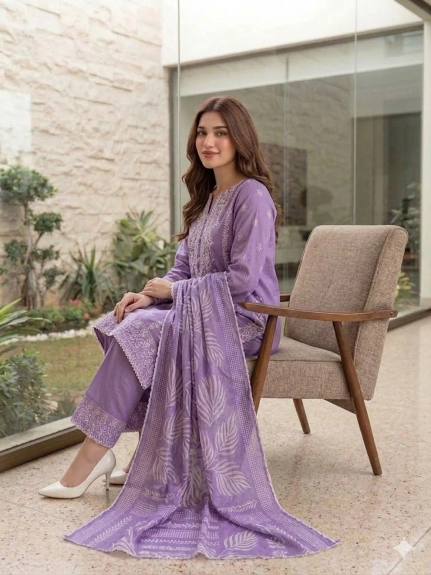 Purple Pyara Jora Lawn Embroidered Stitched 3-Piece Suit-Saibaan