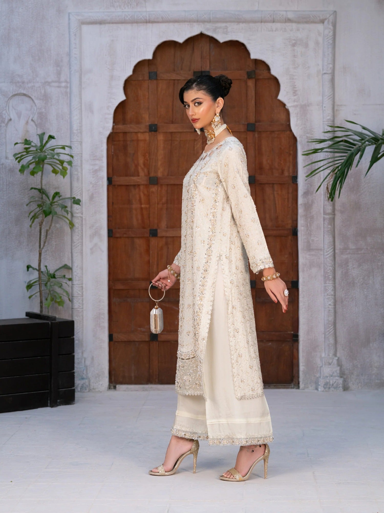 Manahil Arts Tassel Silk Embellished Stitched 3-Piece Suit-Ivory Enchant