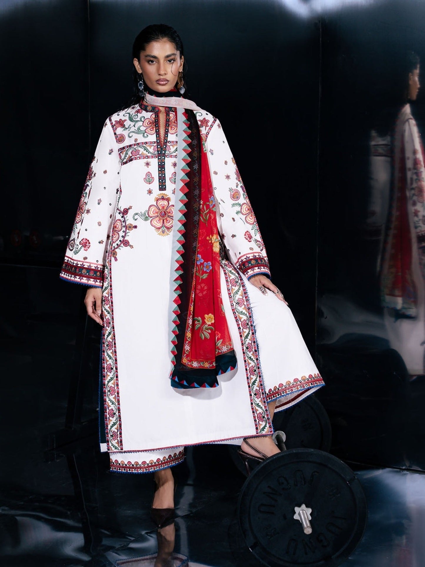 White-Jugnu By Hussain Rehar Pret SS26 Edit IV Cotton Embroidered Stitched 3-Piece Suit-Ariki
