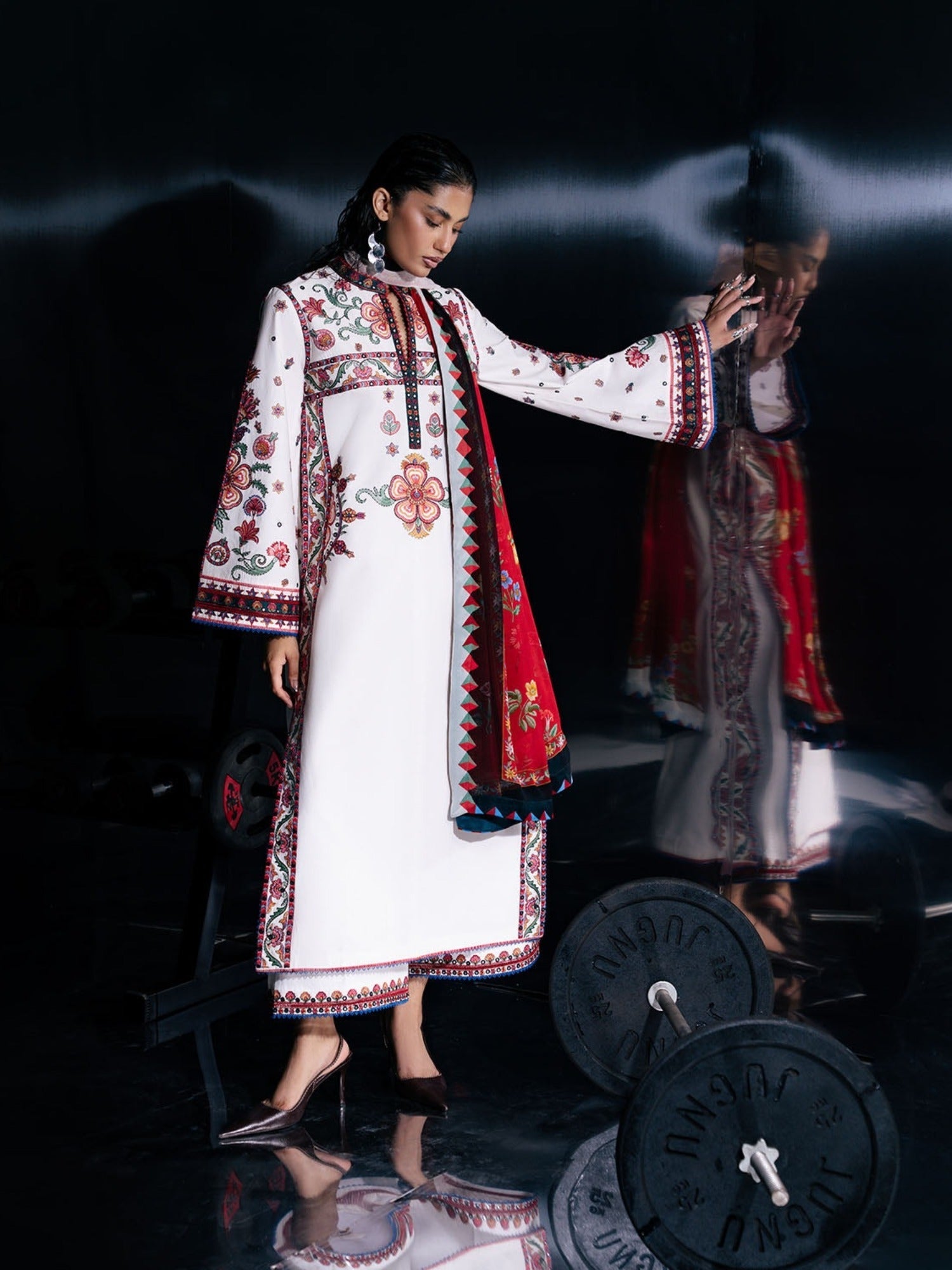 White-Jugnu By Hussain Rehar Pret SS26 Edit IV Cotton Embroidered Stitched 3-Piece Suit-Ariki