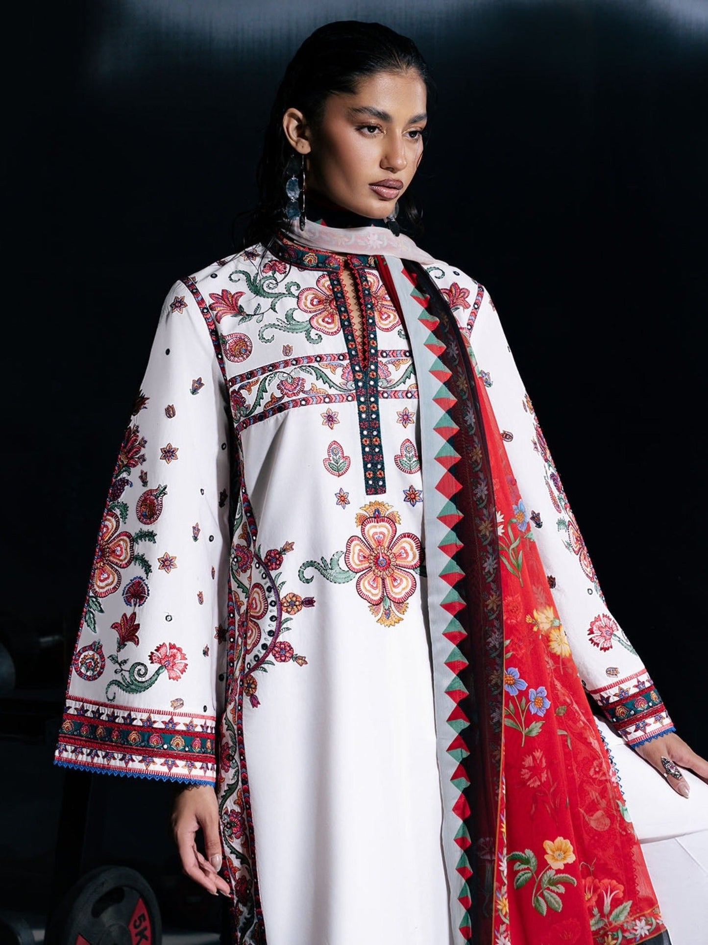 White-Jugnu By Hussain Rehar Pret SS26 Edit IV Cotton Embroidered Stitched 3-Piece Suit-Ariki