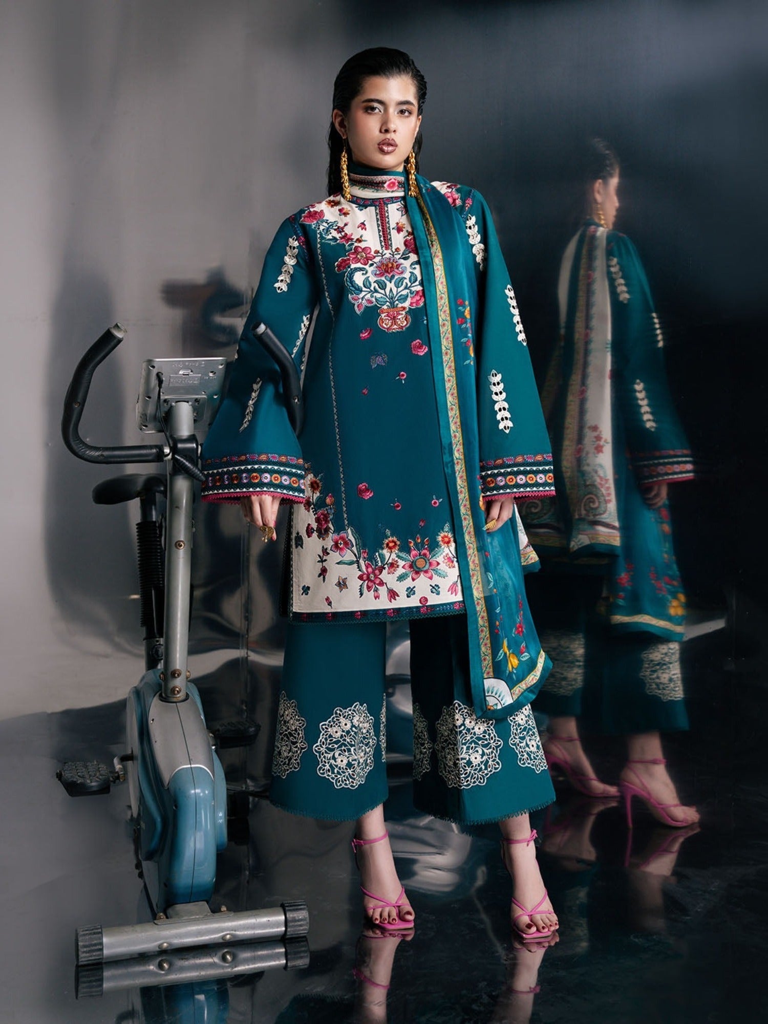 Green-Jugnu By Hussain Rehar Pret SS26 Edit IV Cotton Embroidered Stitched 3-Piece Suit-Fumi