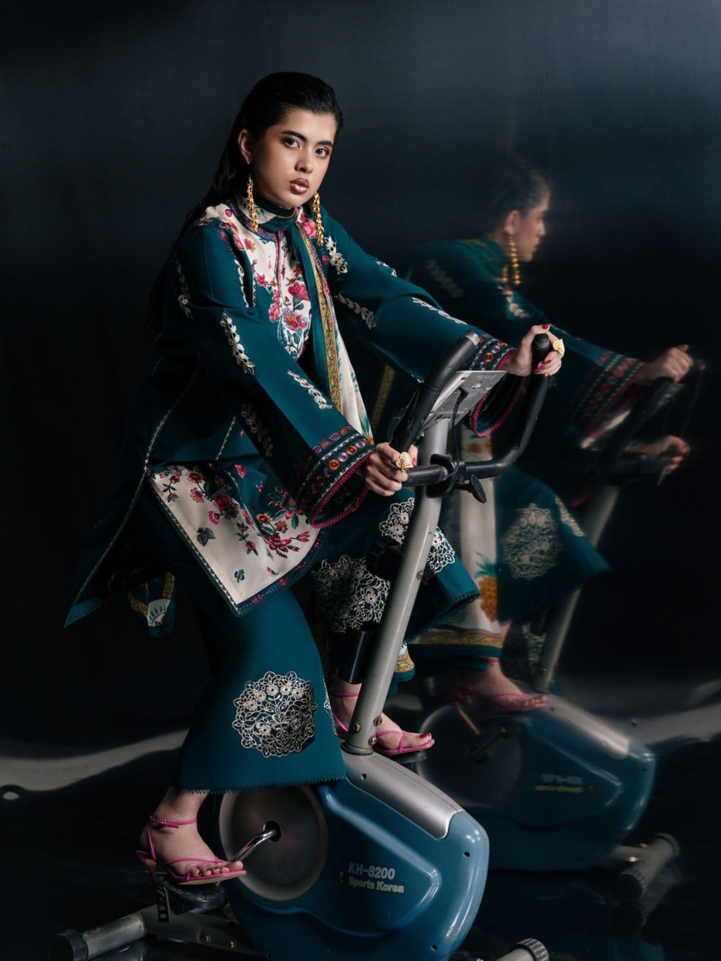 Green-Jugnu By Hussain Rehar Pret SS26 Edit IV Cotton Embroidered Stitched 3-Piece Suit-Fumi