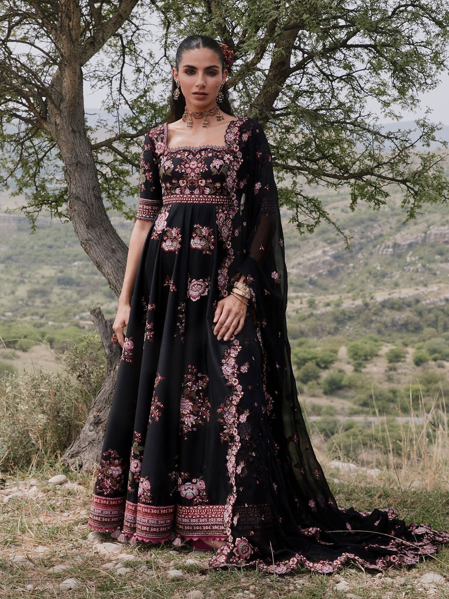 Black Hussain Rehar Jinan'26 Lawn Embroidered Unstitched 3-Piece Suit-Kashmala
