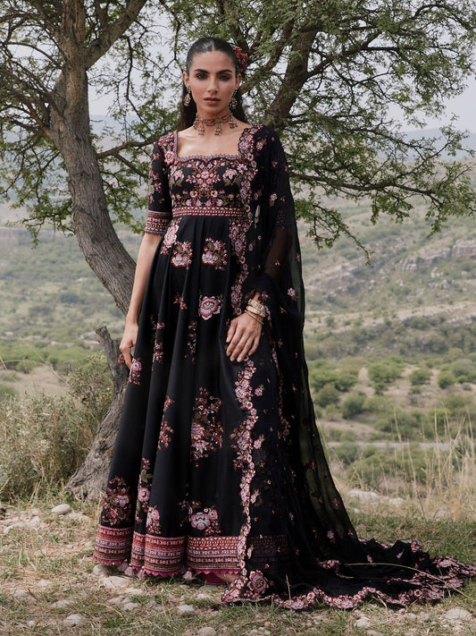 Black Hussain Rehar Jinan'26 Lawn Embroidered Unstitched 3-Piece Suit-Kashmala