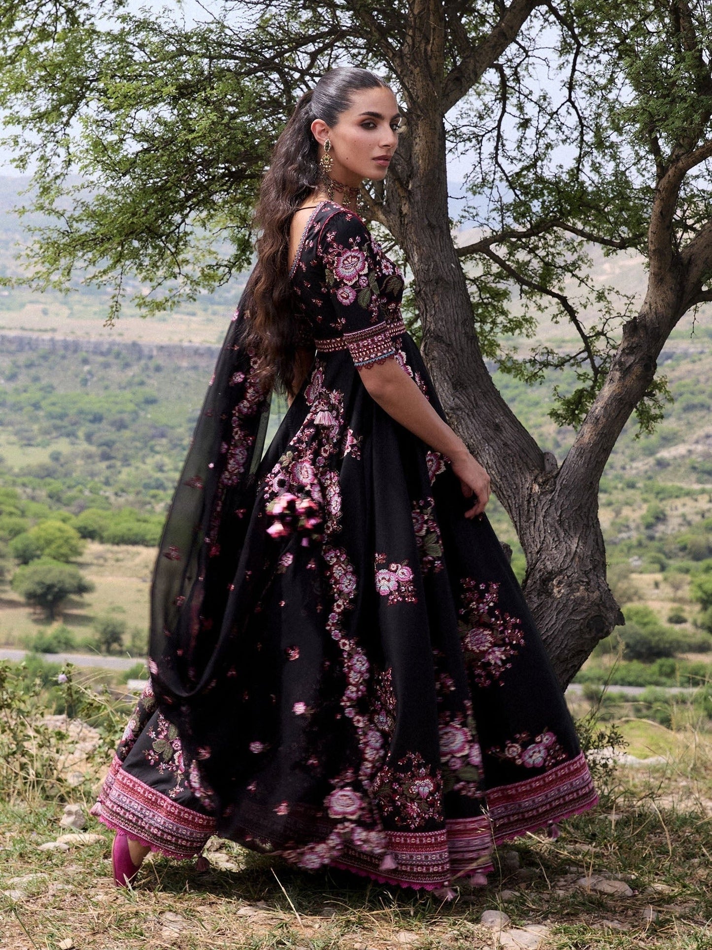 Black Hussain Rehar Jinan'26 Lawn Embroidered Unstitched 3-Piece Suit-Kashmala